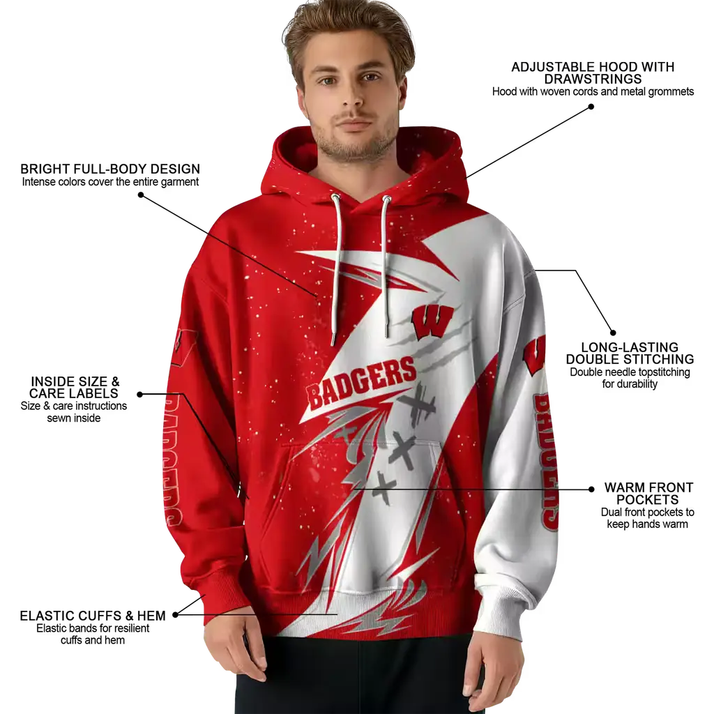 wisconsin badgers dynamic slash red white hoodie latest model wisconsin badgers dynamic slash red white hoodie latest model