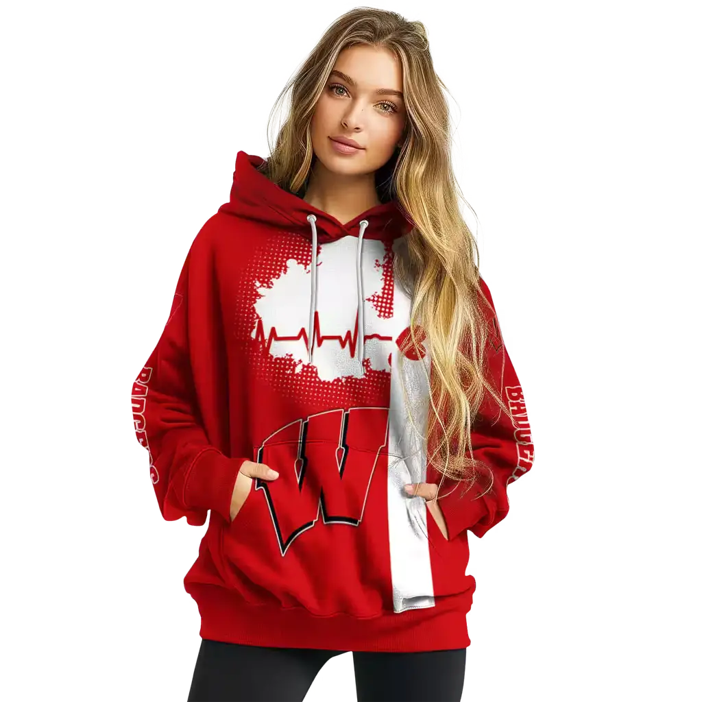 wisconsin badgers football heartbeat red hoodie high quality wisconsin badgers football heartbeat red hoodie high quality