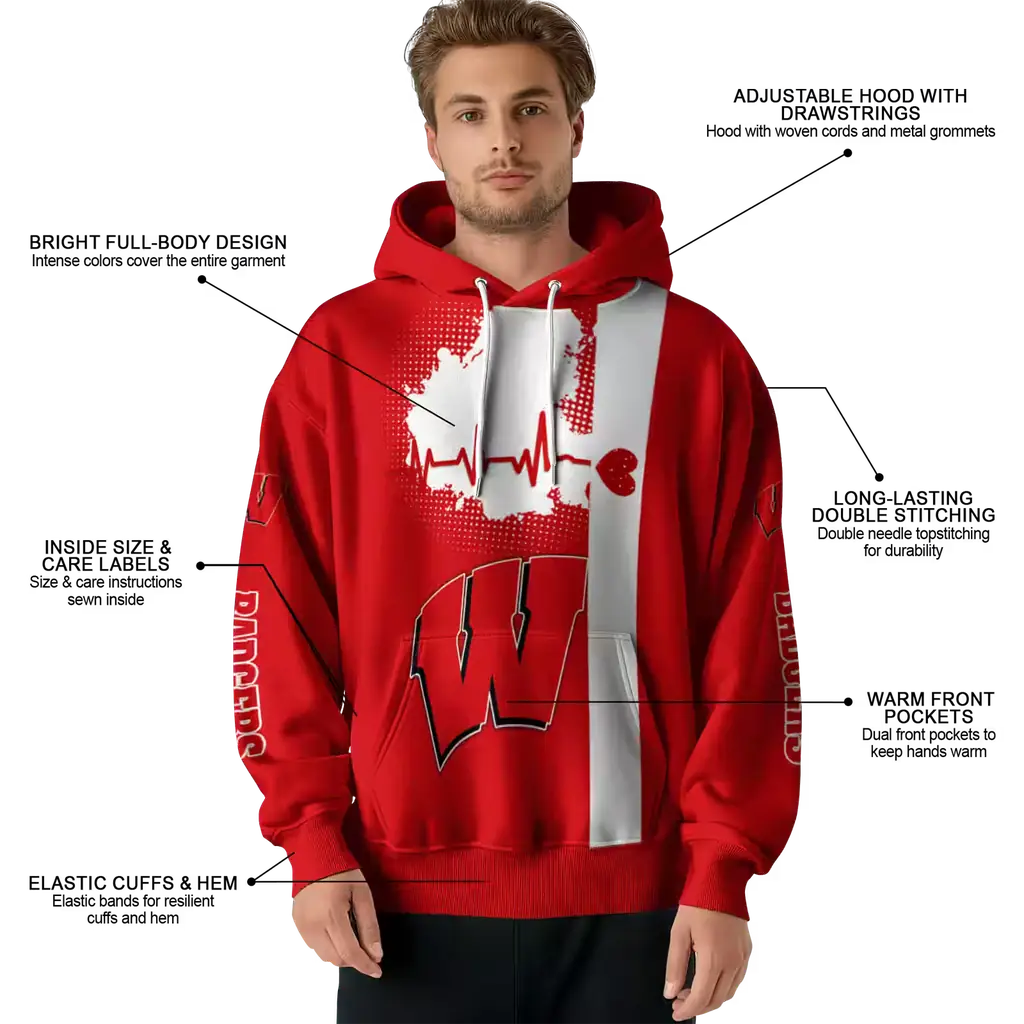 wisconsin badgers football heartbeat red hoodie latest model wisconsin badgers football heartbeat red hoodie latest model