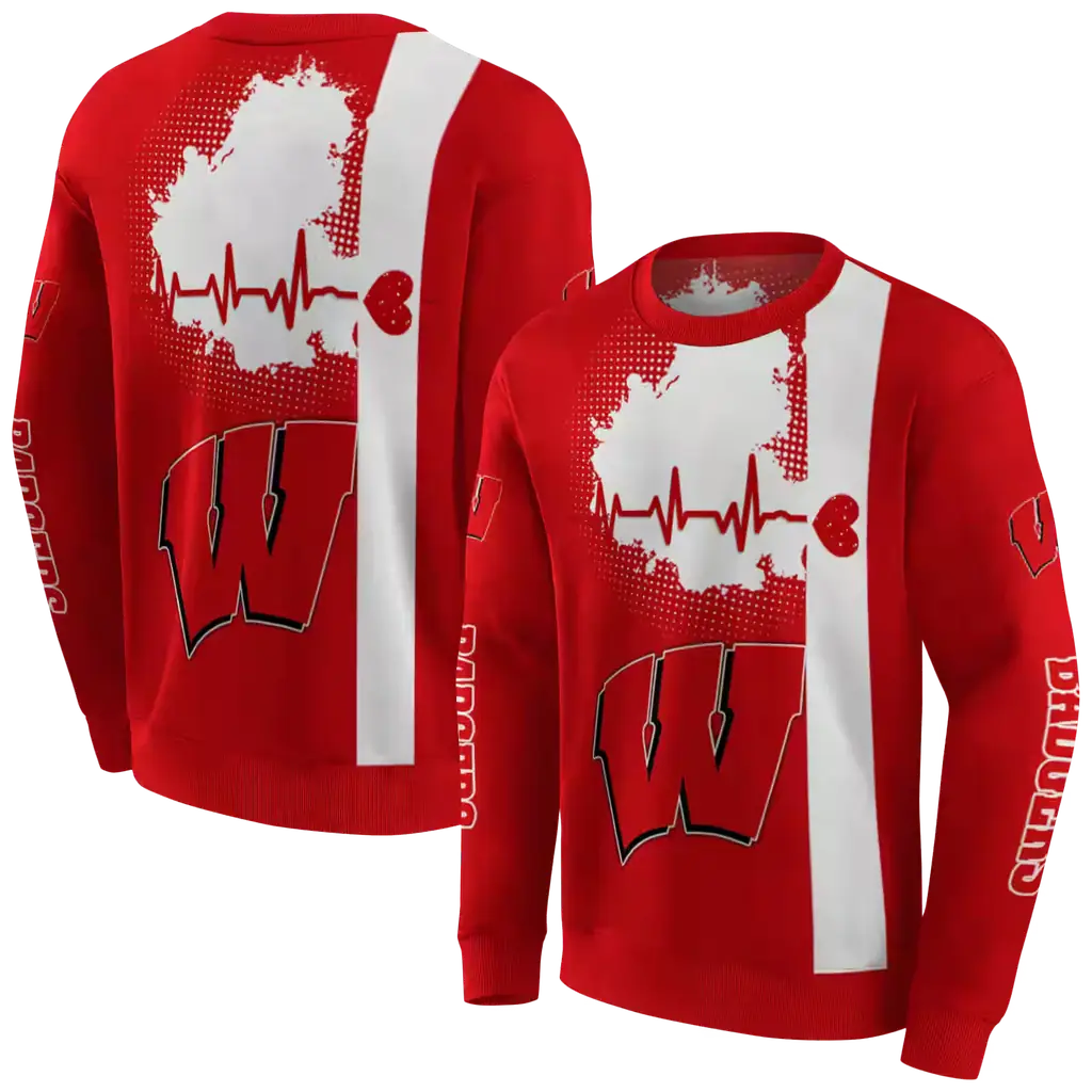 wisconsin badgers football heartbeat red hoodie premium grade wisconsin badgers football heartbeat red hoodie premium grade