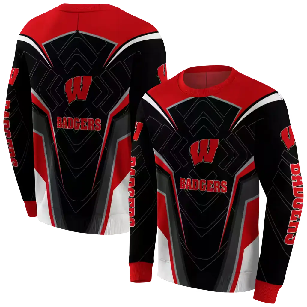 wisconsin badgers futuristic pattern red black hoodie premium grade wisconsin badgers futuristic pattern red black hoodie premium grade