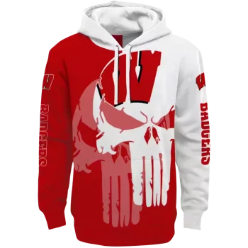 wisconsin badgers graphic punisher red white hoodie best selling