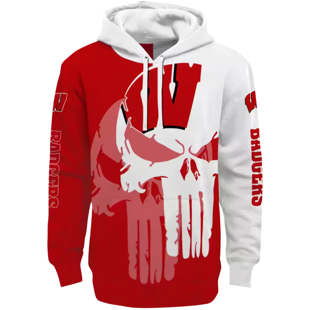 wisconsin badgers graphic punisher red white hoodie best selling wisconsin badgers graphic punisher red white hoodie best selling