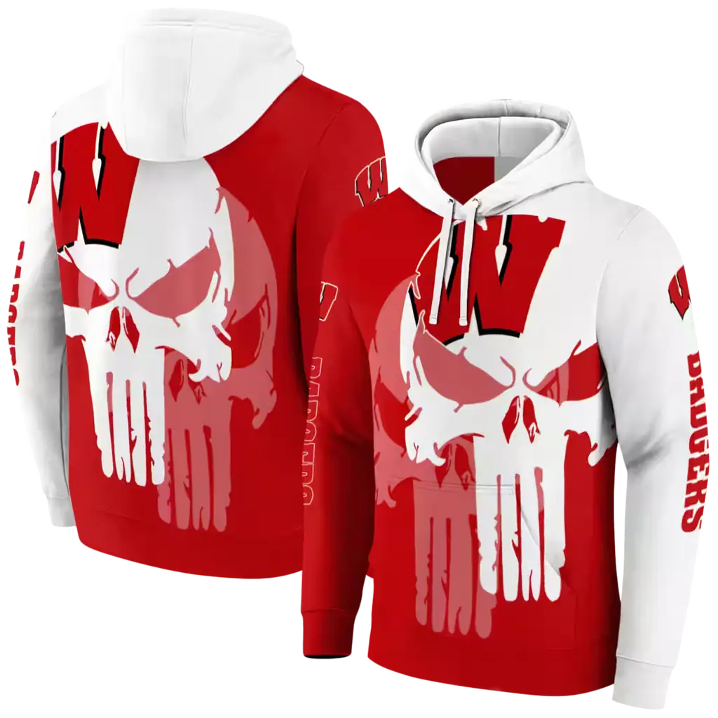 wisconsin badgers graphic punisher red white hoodie fashion forward wisconsin badgers graphic punisher red white hoodie fashion forward