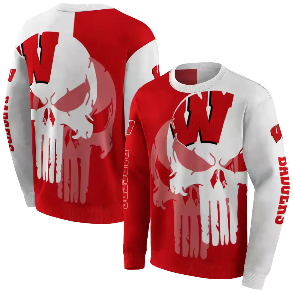 wisconsin badgers graphic punisher red white hoodie premium grade wisconsin badgers graphic punisher red white hoodie premium grade