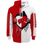 wisconsin badgers heartbeat graphic red hoodie best selling