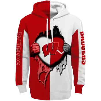 wisconsin badgers heartbeat graphic red hoodie best selling