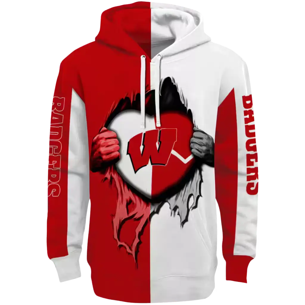 wisconsin badgers heartbeat graphic red hoodie best selling wisconsin badgers heartbeat graphic red hoodie best selling
