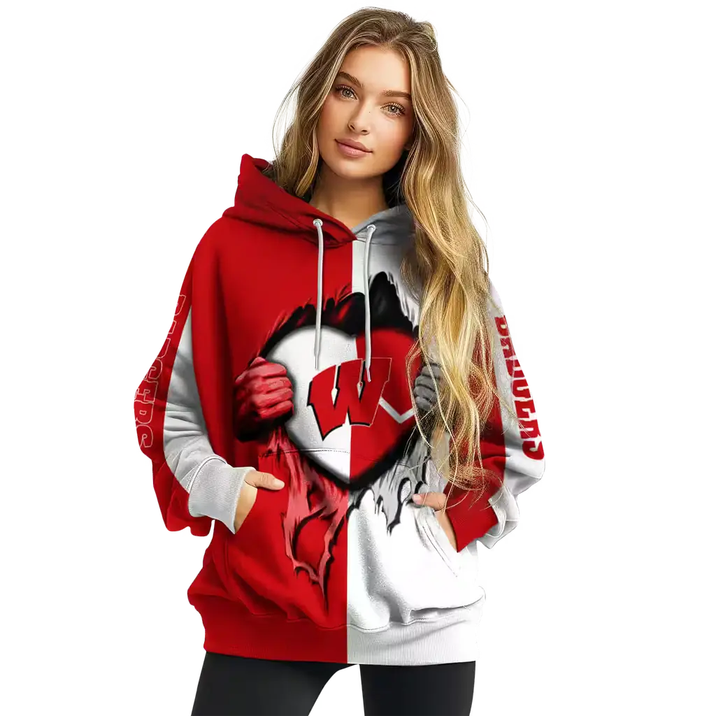 wisconsin badgers heartbeat graphic red hoodie high quality wisconsin badgers heartbeat graphic red hoodie high quality