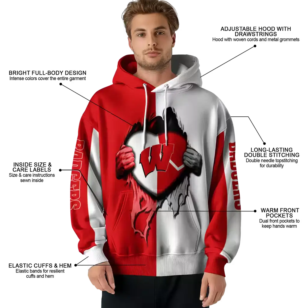 wisconsin badgers heartbeat graphic red hoodie latest model wisconsin badgers heartbeat graphic red hoodie latest model