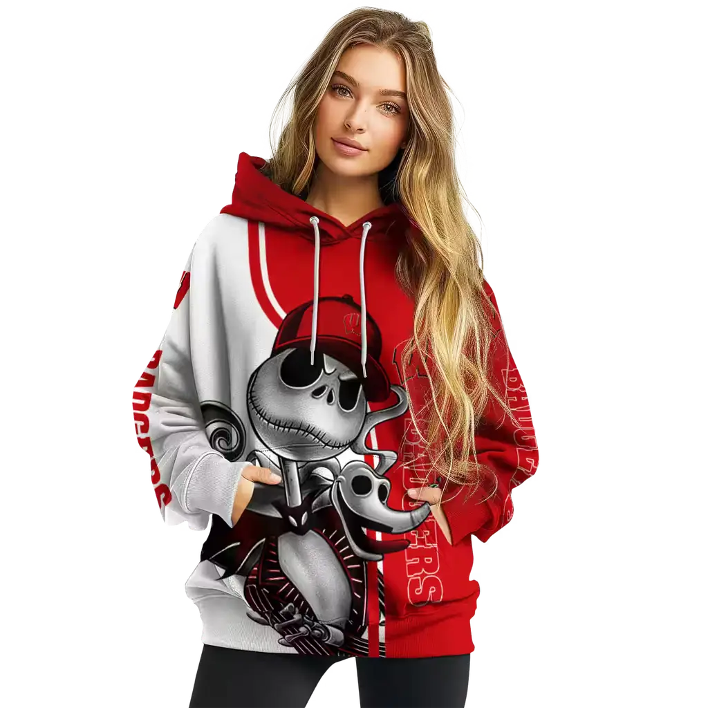 wisconsin badgers jack skellington red hoodie high quality wisconsin badgers jack skellington red hoodie high quality