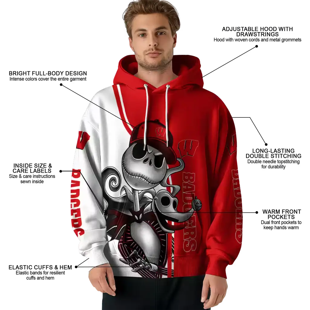 wisconsin badgers jack skellington red hoodie latest model wisconsin badgers jack skellington red hoodie latest model