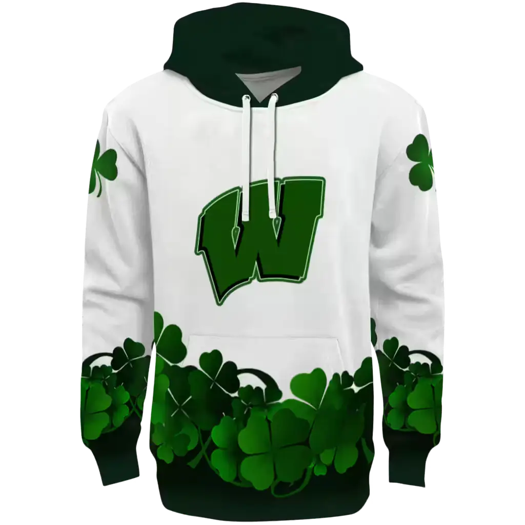 wisconsin badgers lucky motif white green hoodie best selling wisconsin badgers lucky motif white green hoodie best selling