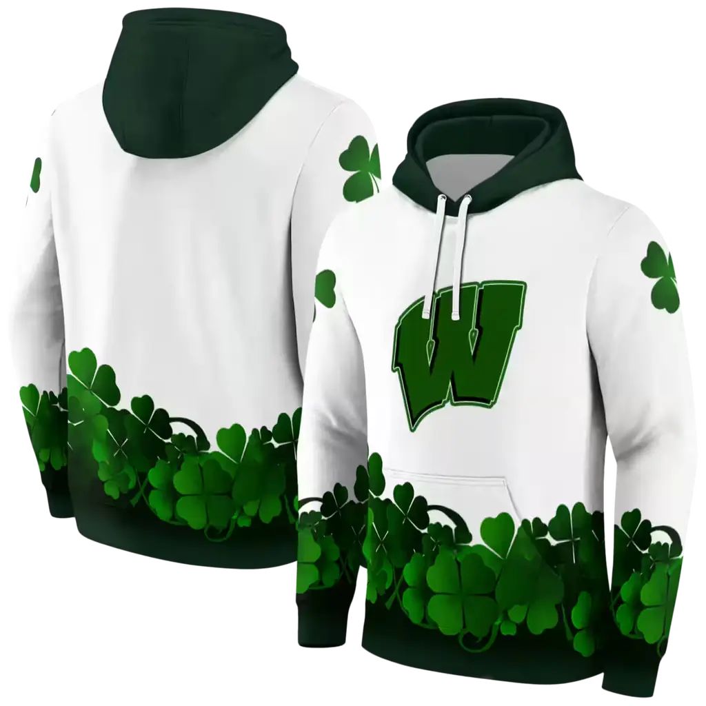 wisconsin badgers lucky motif white green hoodie fashion forward wisconsin badgers lucky motif white green hoodie fashion forward