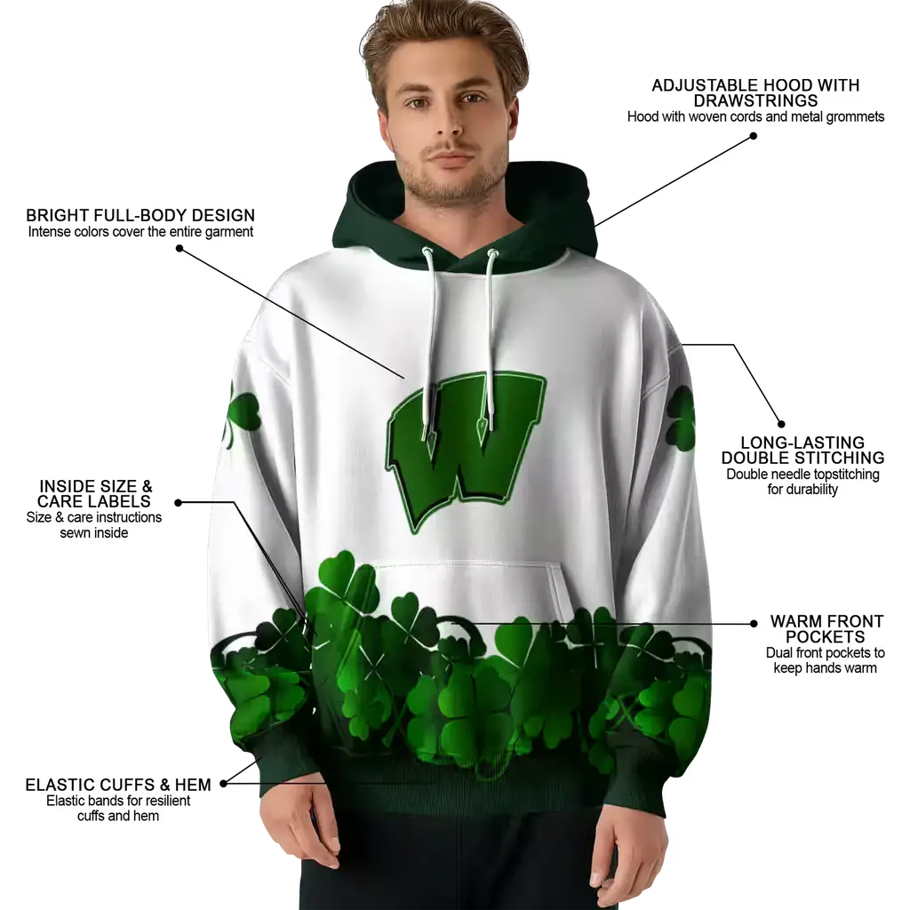wisconsin badgers lucky motif white green hoodie latest model wisconsin badgers lucky motif white green hoodie latest model