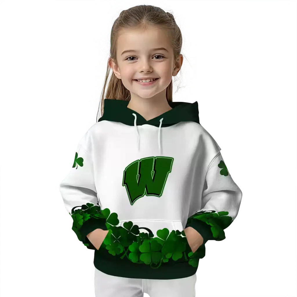 wisconsin badgers lucky motif white green hoodie top rated wisconsin badgers lucky motif white green hoodie top rated