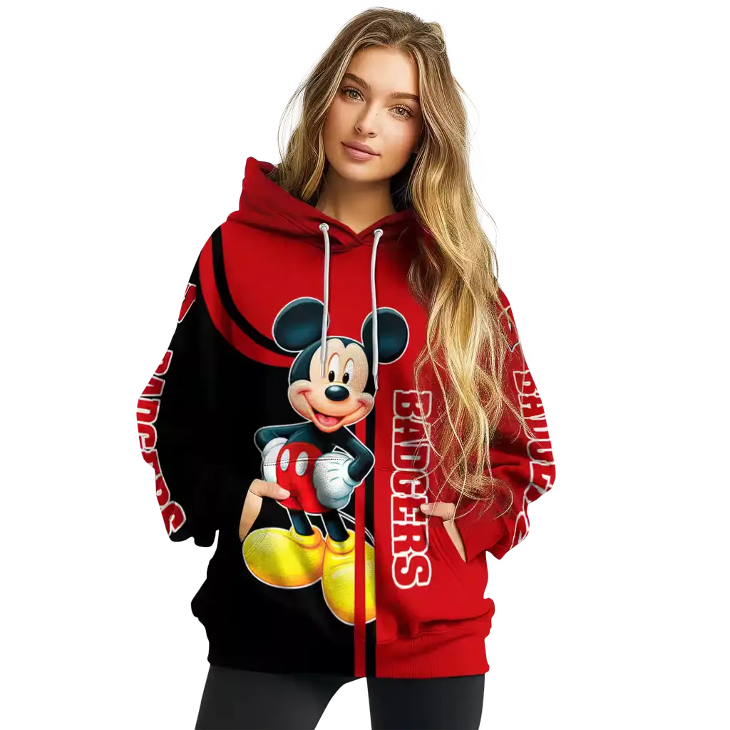 wisconsin badgers mickey mouse red black hoodie high quality wisconsin badgers mickey mouse red black hoodie high quality