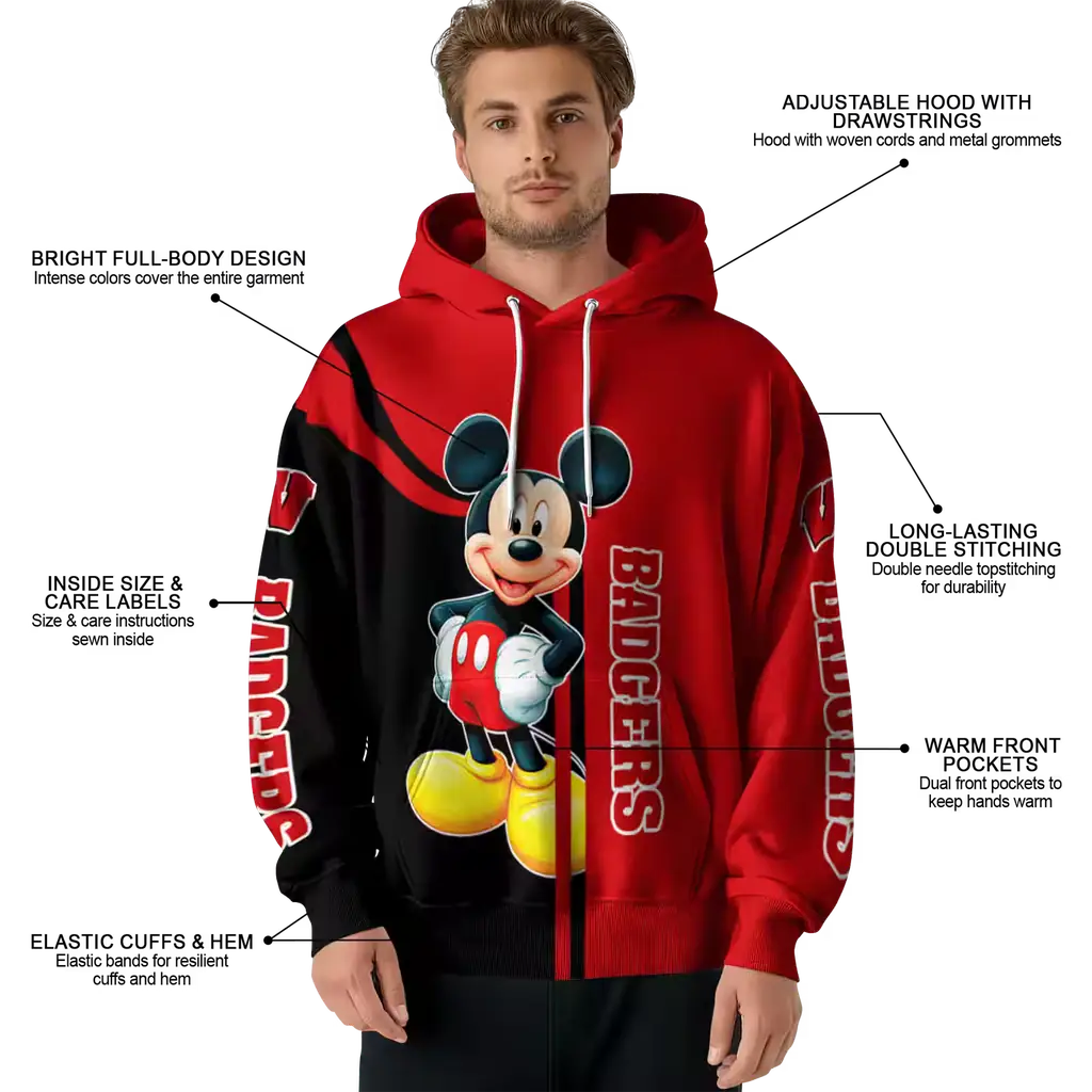 wisconsin badgers mickey mouse red black hoodie latest model wisconsin badgers mickey mouse red black hoodie latest model