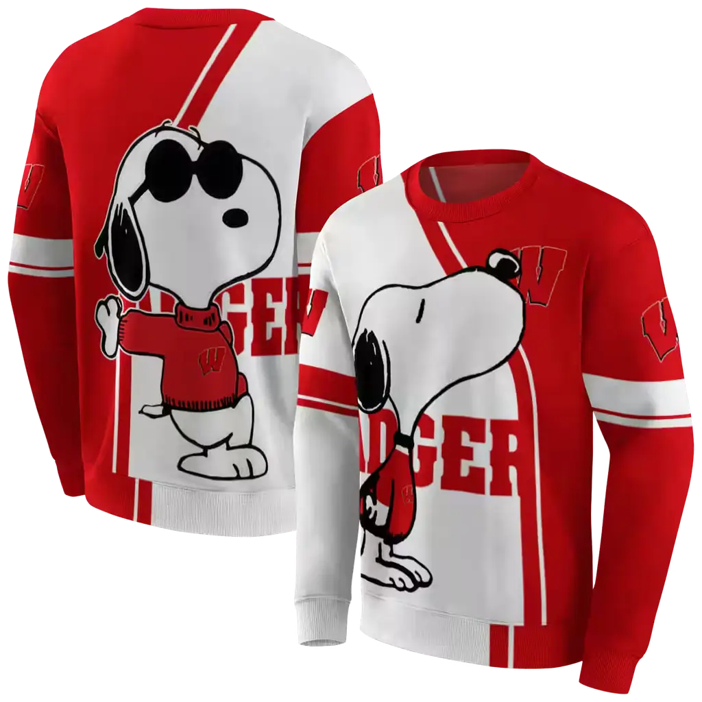 wisconsin badgers playful snoopy red hoodie premium grade wisconsin badgers playful snoopy red hoodie premium grade