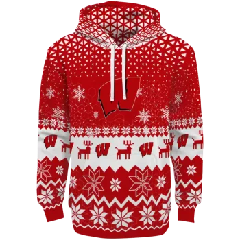 wisconsin badgers reindeer motif red hoodie best selling