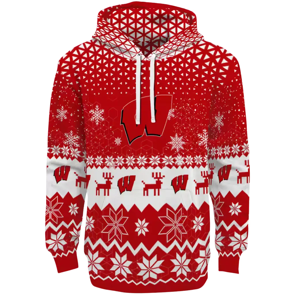 wisconsin badgers reindeer motif red hoodie best selling wisconsin badgers reindeer motif red hoodie best selling