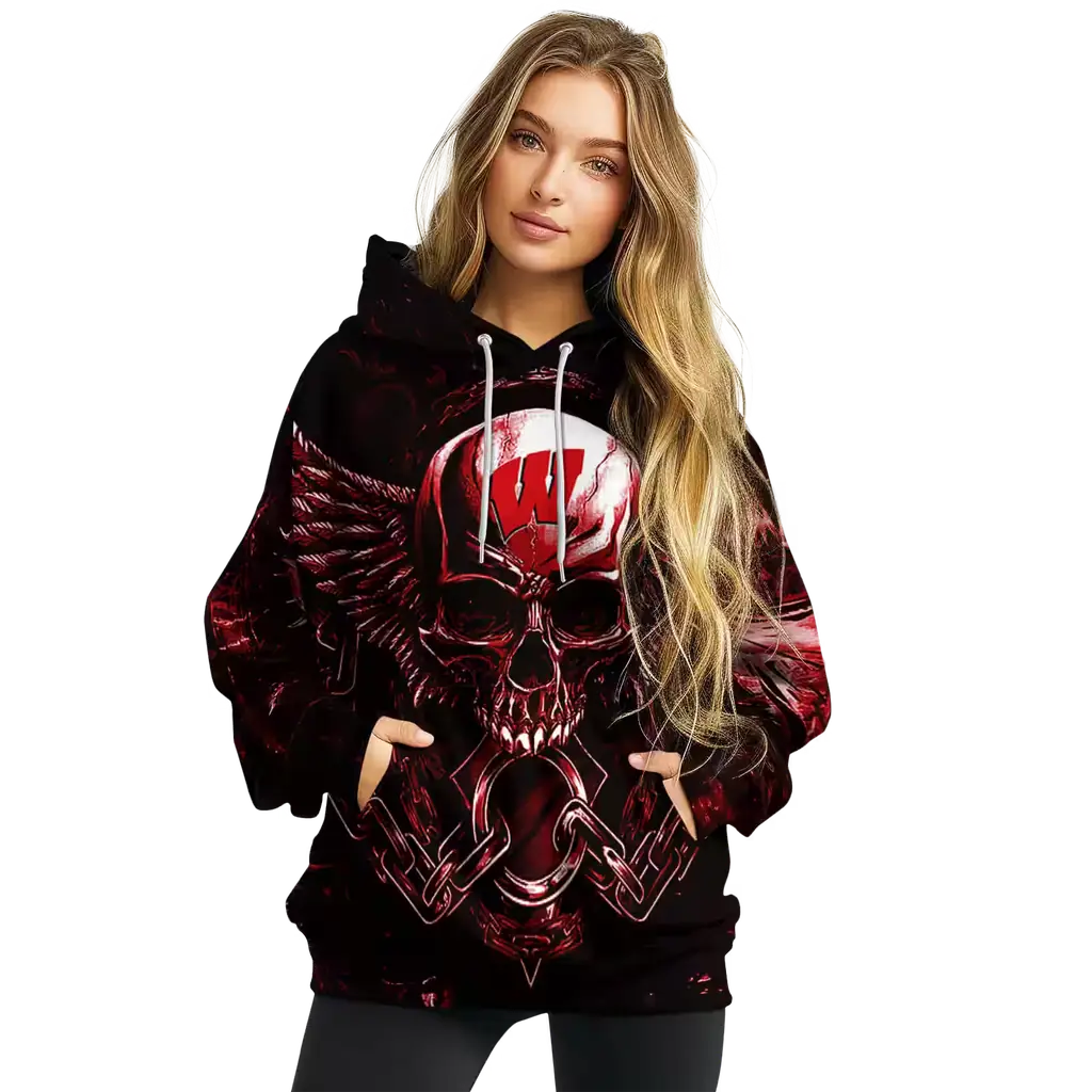 wisconsin badgers skull artwork red black hoodie high quality wisconsin badgers skull artwork red black hoodie high quality