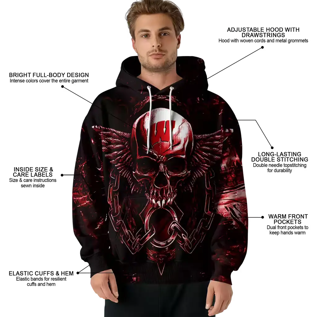 wisconsin badgers skull artwork red black hoodie latest model wisconsin badgers skull artwork red black hoodie latest model