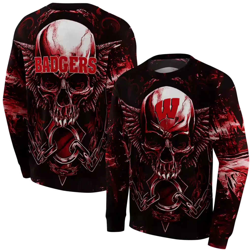 wisconsin badgers skull artwork red black hoodie premium grade wisconsin badgers skull artwork red black hoodie premium grade