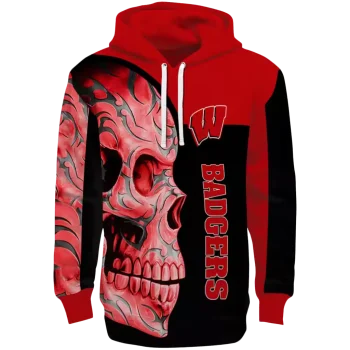 wisconsin badgers skull motif red black hoodie best selling