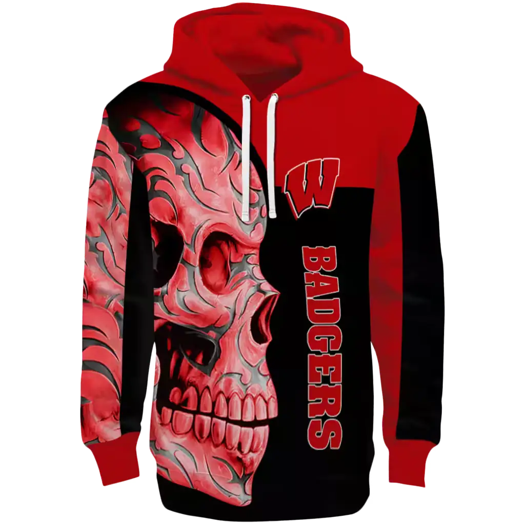 wisconsin badgers skull motif red black hoodie best selling wisconsin badgers skull motif red black hoodie best selling
