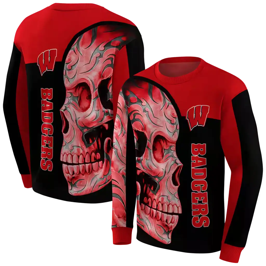 wisconsin badgers skull motif red black hoodie premium grade wisconsin badgers skull motif red black hoodie premium grade