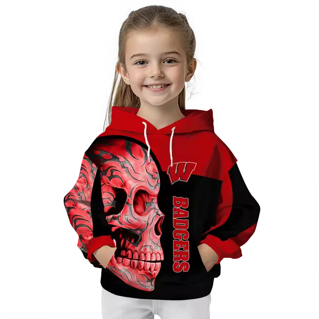 wisconsin badgers skull motif red black hoodie top rated wisconsin badgers skull motif red black hoodie top rated