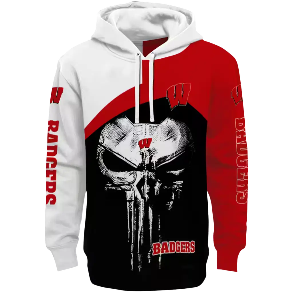 wisconsin badgers skull punisher white black hoodie best selling wisconsin badgers skull punisher white black hoodie best selling