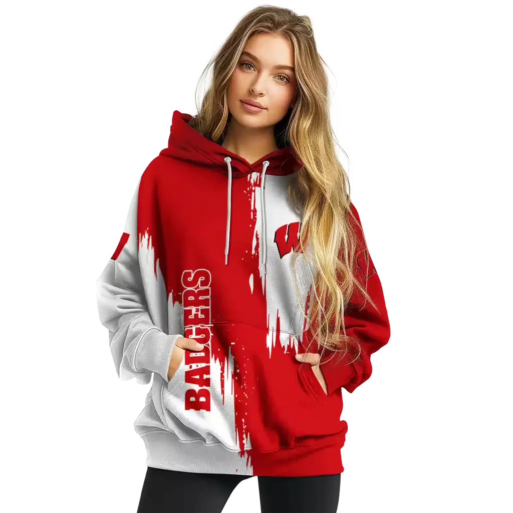 wisconsin badgers splatter effect red hoodie high quality wisconsin badgers splatter effect red hoodie high quality