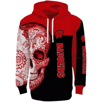 wisconsin badgers sugar skull red black hoodie best selling