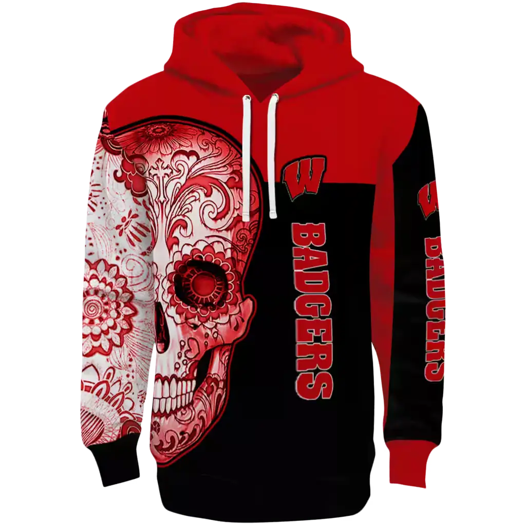 wisconsin badgers sugar skull red black hoodie best selling wisconsin badgers sugar skull red black hoodie best selling