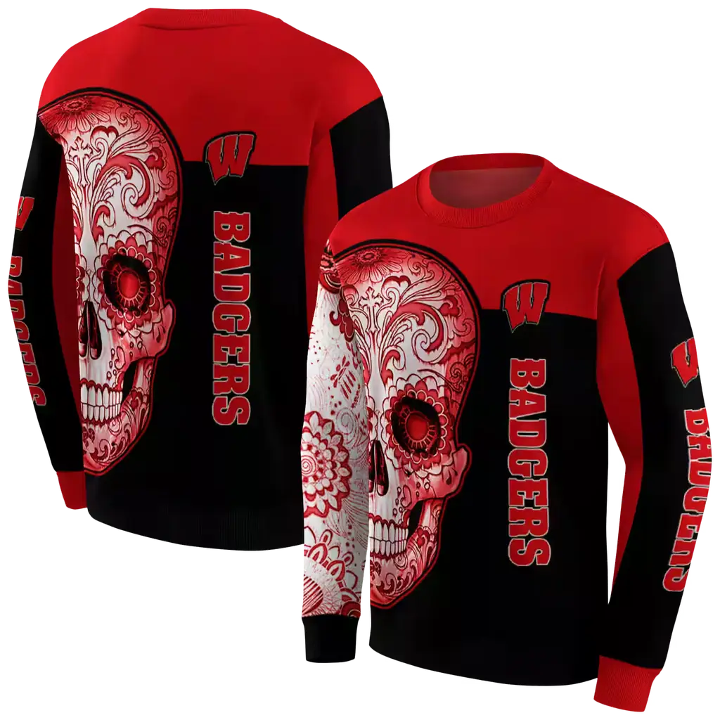 wisconsin badgers sugar skull red black hoodie premium grade wisconsin badgers sugar skull red black hoodie premium grade