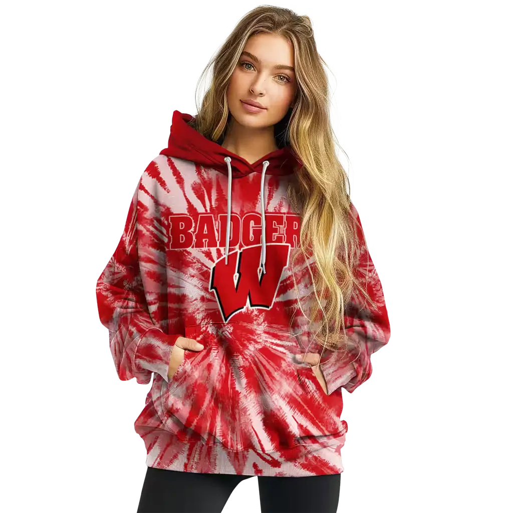 wisconsin badgers tie dye pattern red hoodie high quality wisconsin badgers tie dye pattern red hoodie high quality