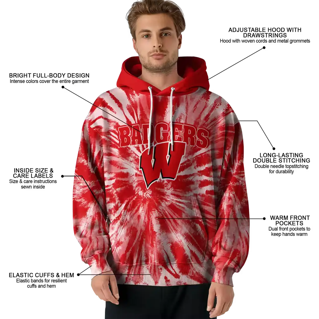 wisconsin badgers tie dye pattern red hoodie latest model wisconsin badgers tie dye pattern red hoodie latest model