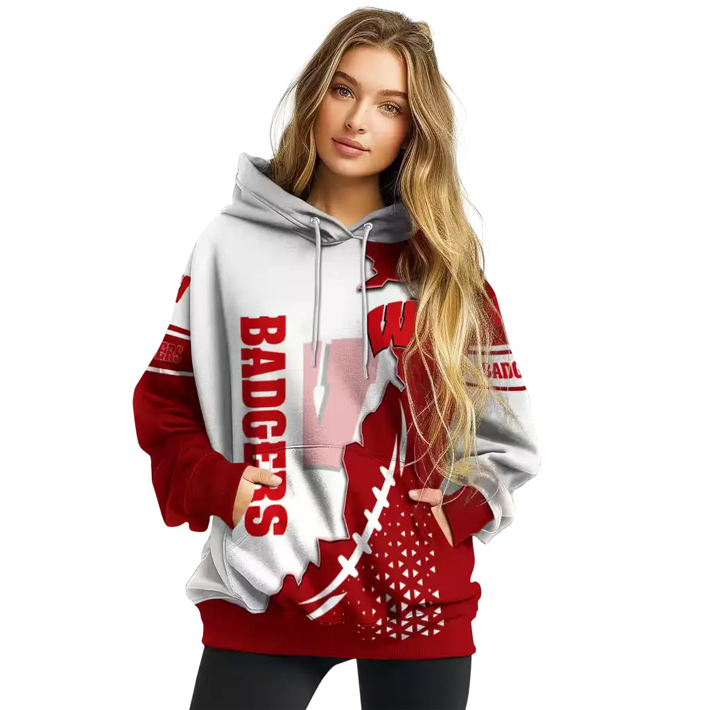 wisconsin badgers triangular pattern red white hoodie high quality wisconsin badgers triangular pattern red white hoodie high quality