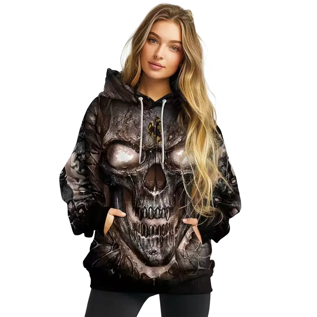 wyoming cowboys demonic skull brown black hoodie high quality wyoming cowboys demonic skull brown black hoodie high quality