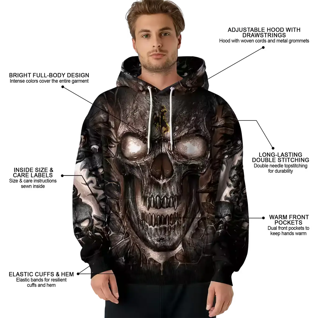 wyoming cowboys demonic skull brown black hoodie latest model wyoming cowboys demonic skull brown black hoodie latest model