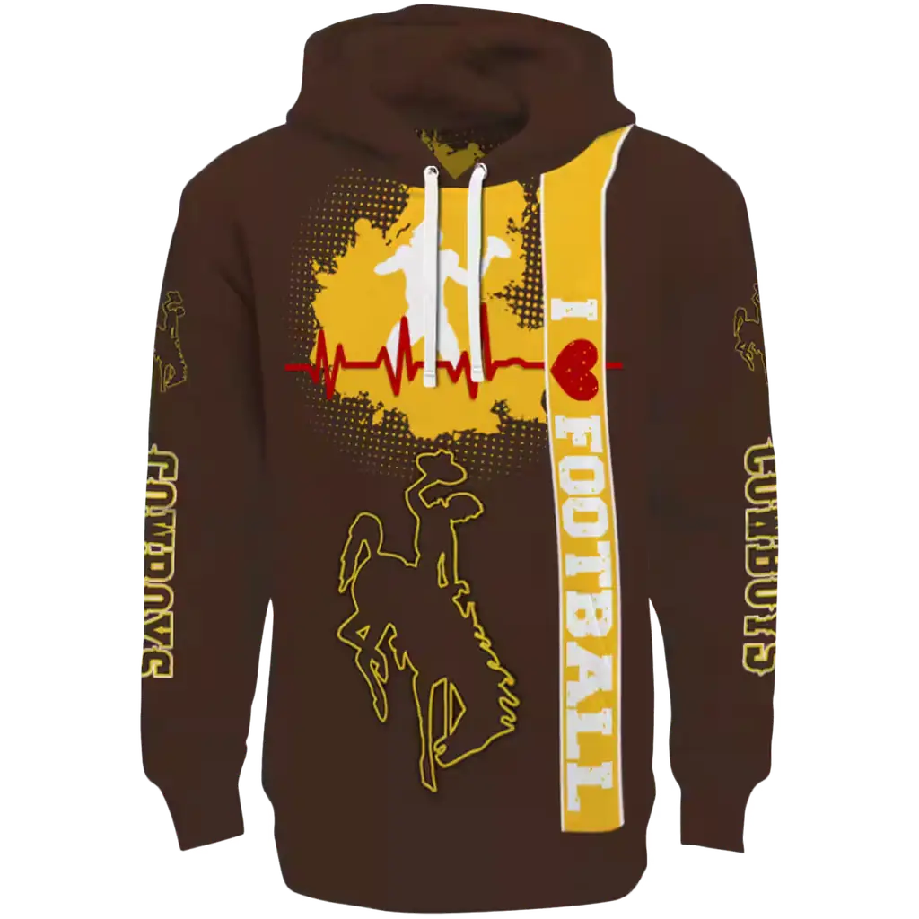 wyoming cowboys football heartbeat brown hoodie best selling wyoming cowboys football heartbeat brown hoodie best selling