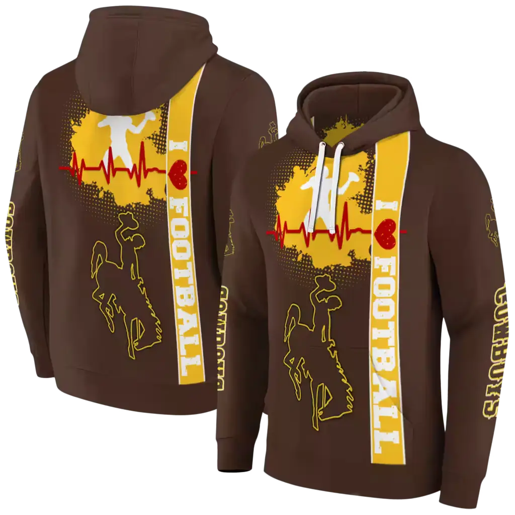 wyoming cowboys football heartbeat brown hoodie fashion forward wyoming cowboys football heartbeat brown hoodie fashion forward