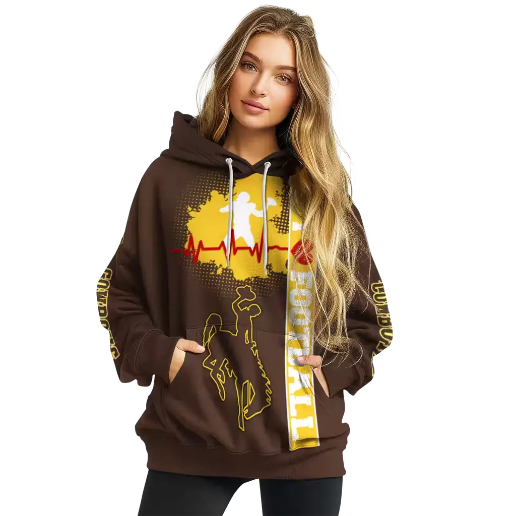 wyoming cowboys football heartbeat brown hoodie high quality wyoming cowboys football heartbeat brown hoodie high quality