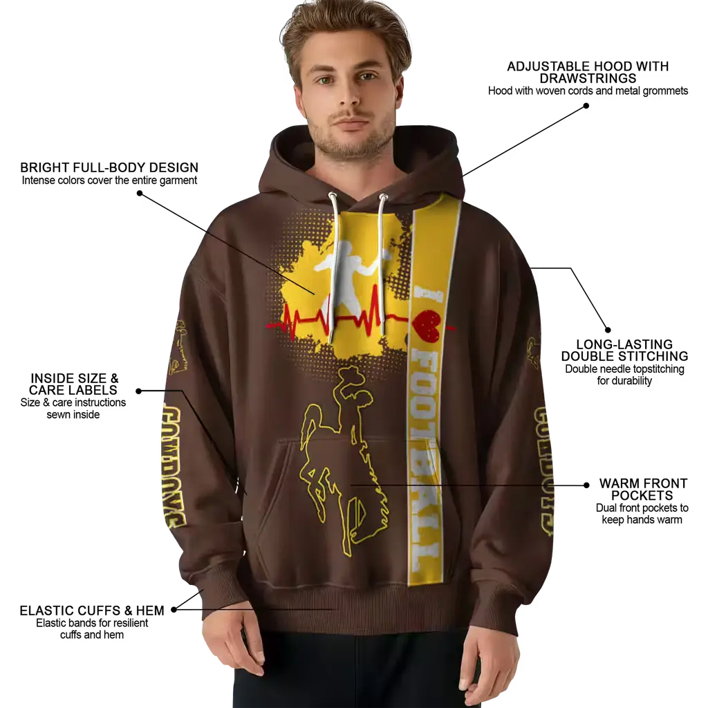 wyoming cowboys football heartbeat brown hoodie latest model wyoming cowboys football heartbeat brown hoodie latest model