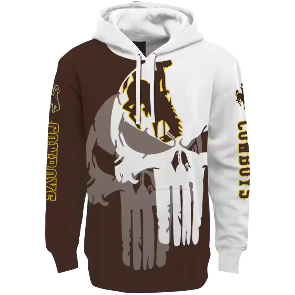 wyoming cowboys graphic punisher brown white hoodie best selling wyoming cowboys graphic punisher brown white hoodie best selling
