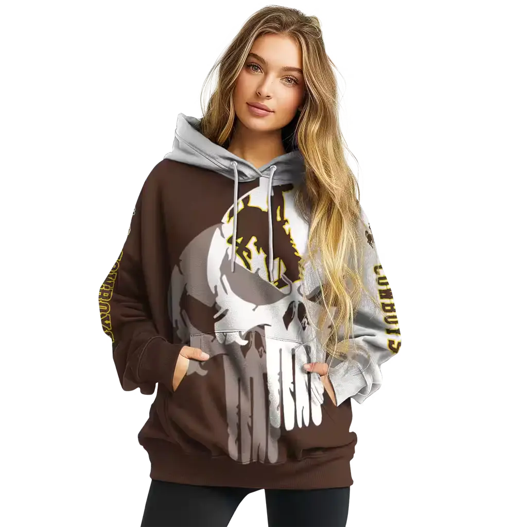 wyoming cowboys graphic punisher brown white hoodie high quality wyoming cowboys graphic punisher brown white hoodie high quality