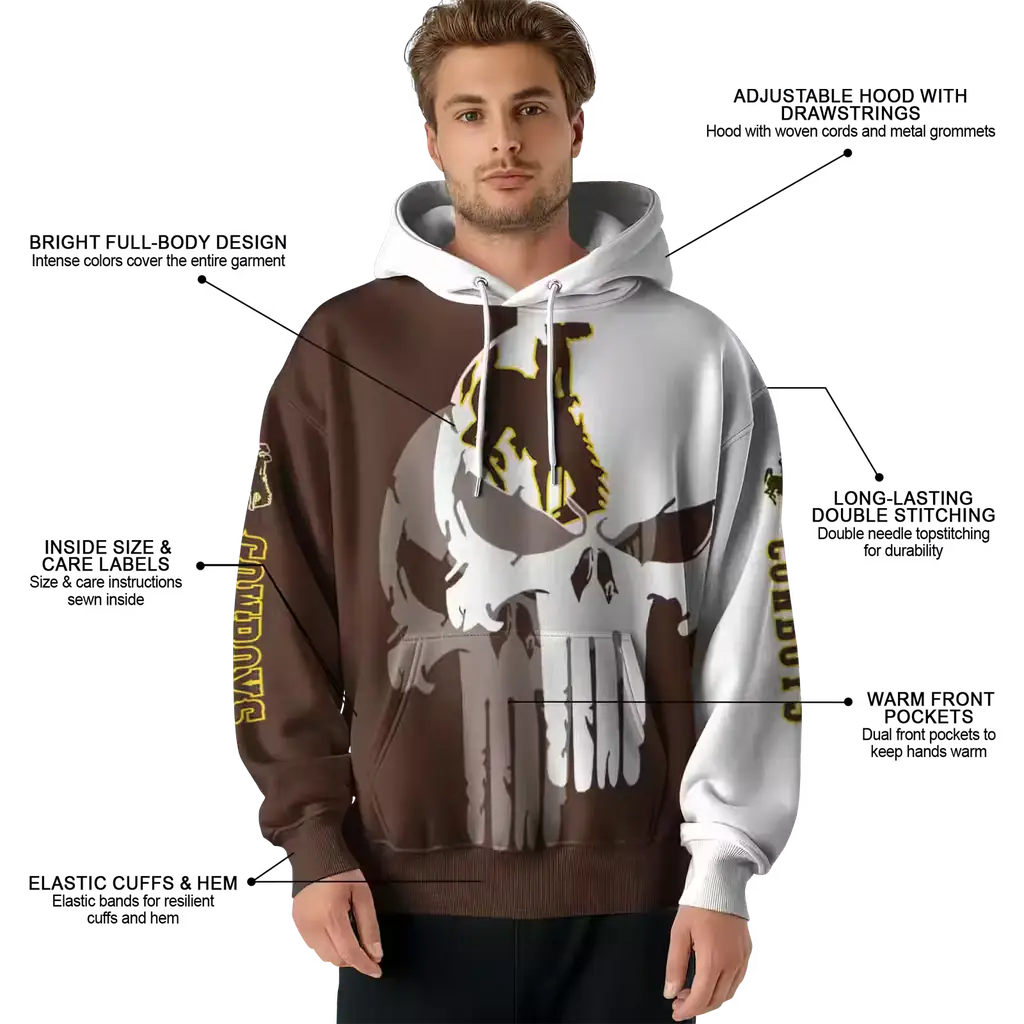 wyoming cowboys graphic punisher brown white hoodie latest model wyoming cowboys graphic punisher brown white hoodie latest model