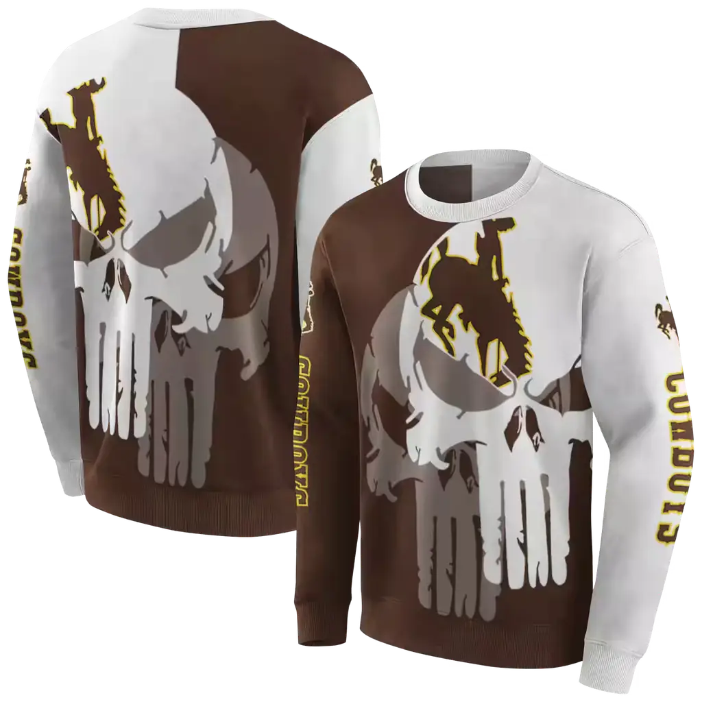 wyoming cowboys graphic punisher brown white hoodie premium grade wyoming cowboys graphic punisher brown white hoodie premium grade